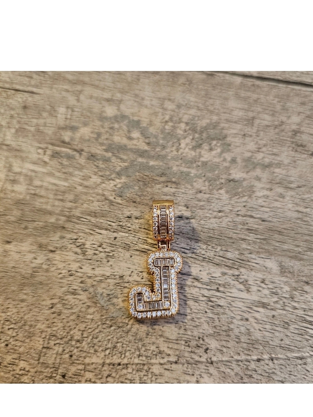 Initial 'J' Pendant Necklace Charm in Gold with Clear Stones - Picture 1 of 2
